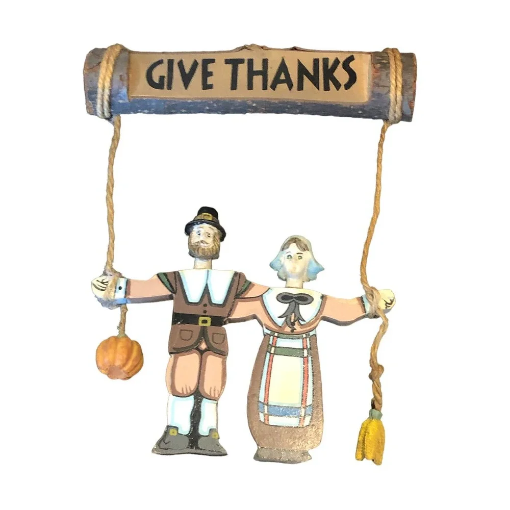 Terry's Village Thanksgiving Give Thanks‎ Holiday Hanging Sign Pilgrim American